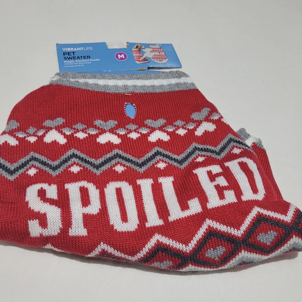Spoiled Pooch Dog Sweater Animal Graphic Print Hearts Stripe Size Medium Cozy